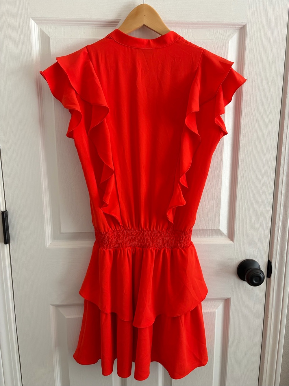 Amanda Uprichard Women’s Orange Ruched Waist Ruffle Mini Dress - Size S - Picture 2 of 9